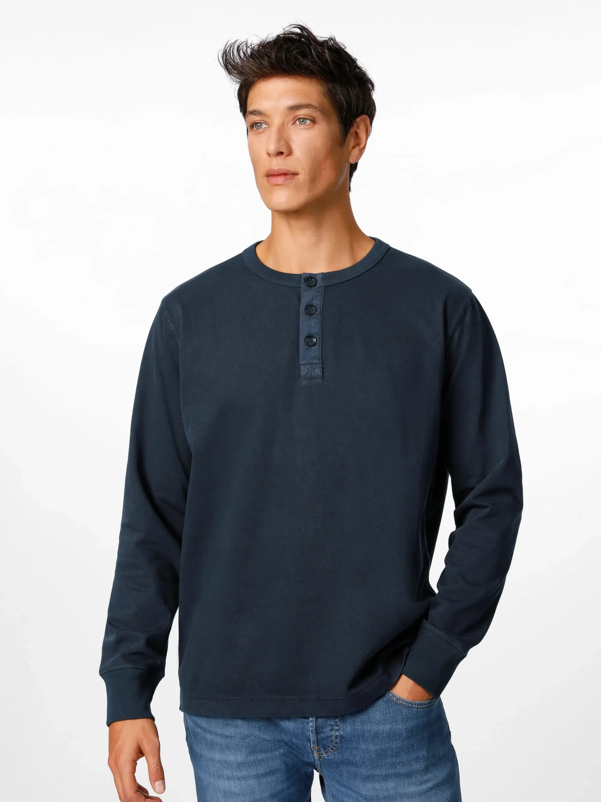 Shirts * Knowledge Cotton Apparel Herren-Henley-hirt Dunkelblau