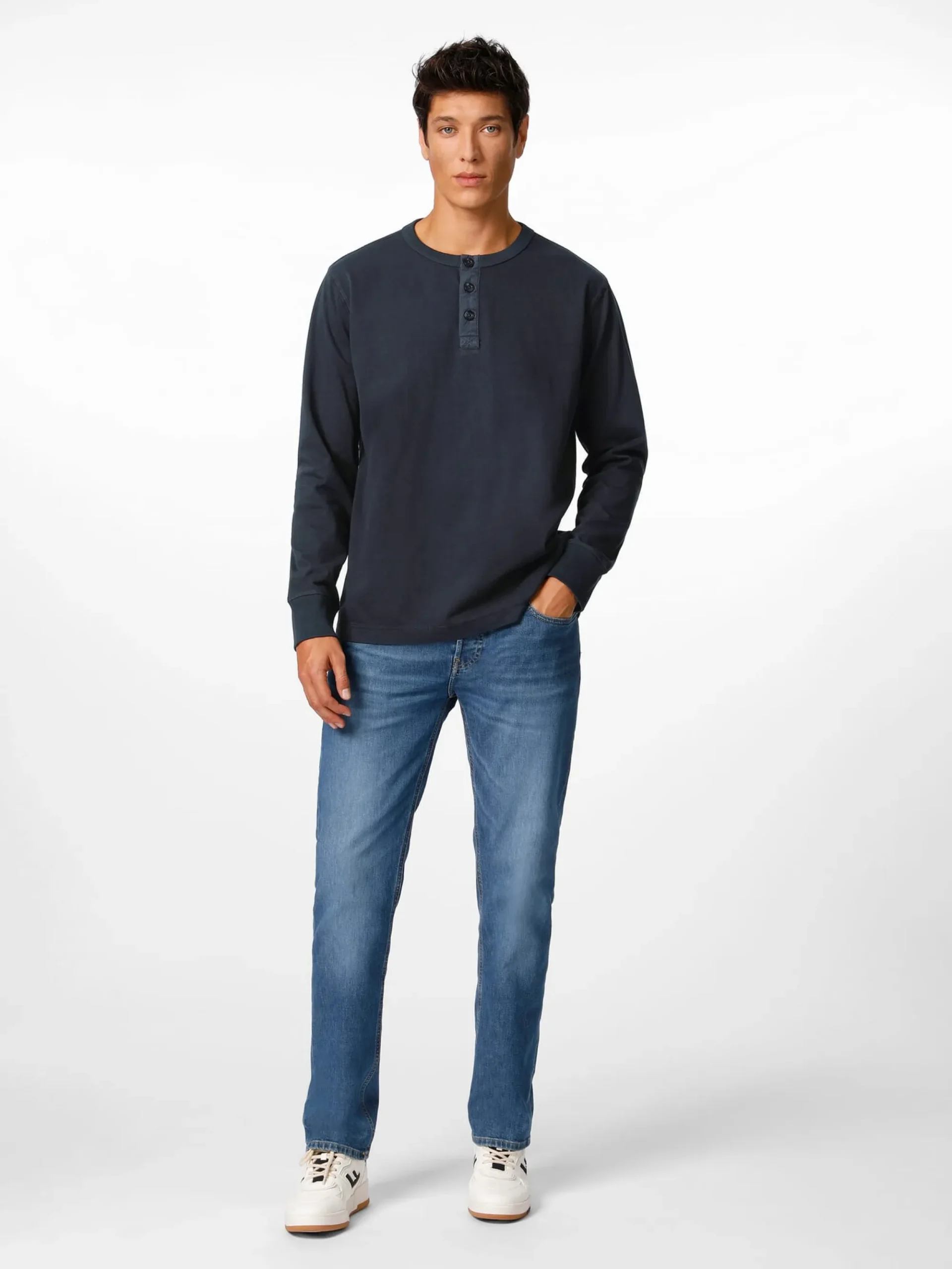Shirts * Knowledge Cotton Apparel Herren-Henley-hirt Dunkelblau