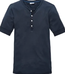 Shirts * Schiesser Herren-Henley-Shirt Halbarm Dunkelblau