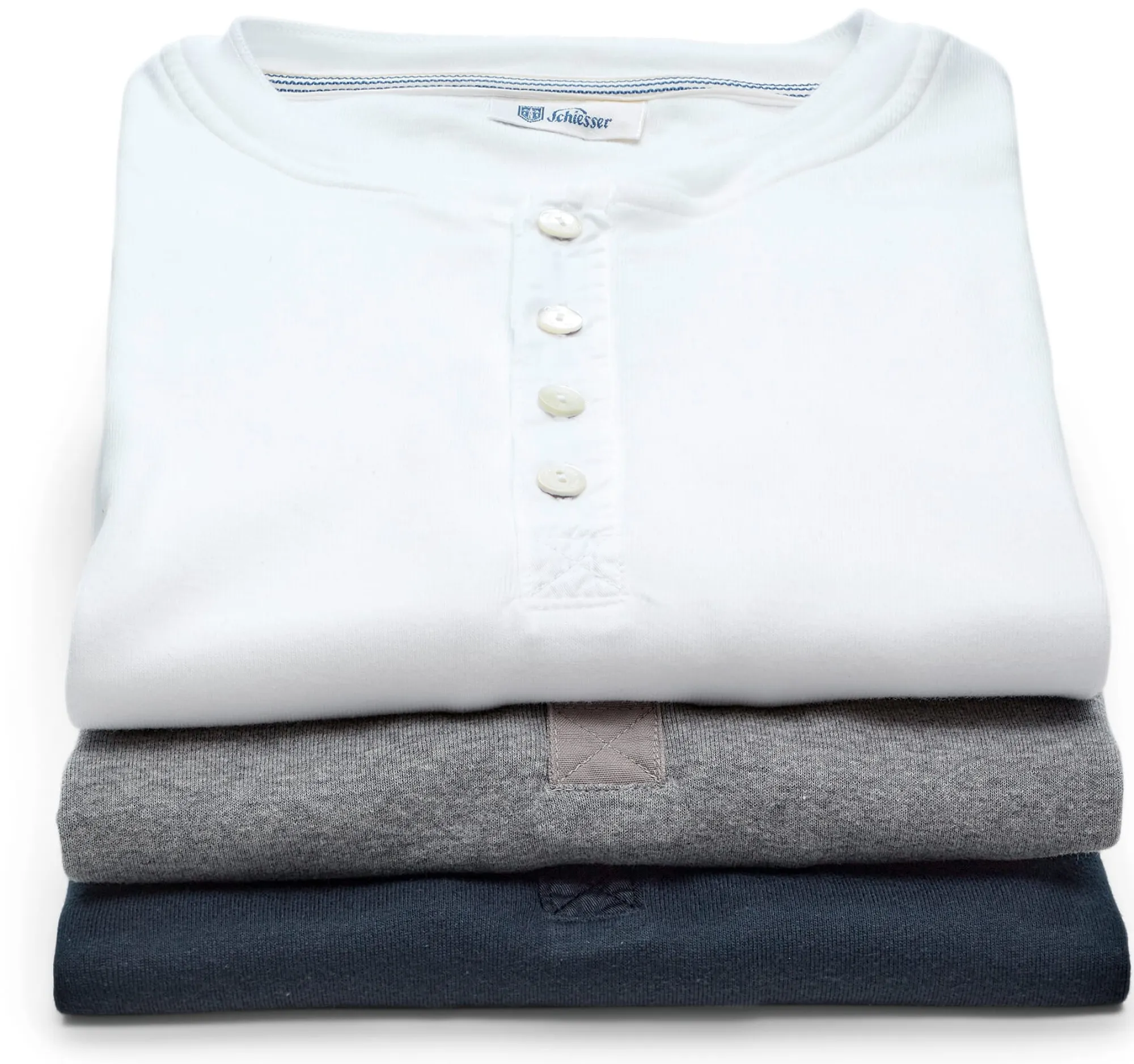 Shirts * Schiesser Herren-Henley-Shirt Langarm Weiß