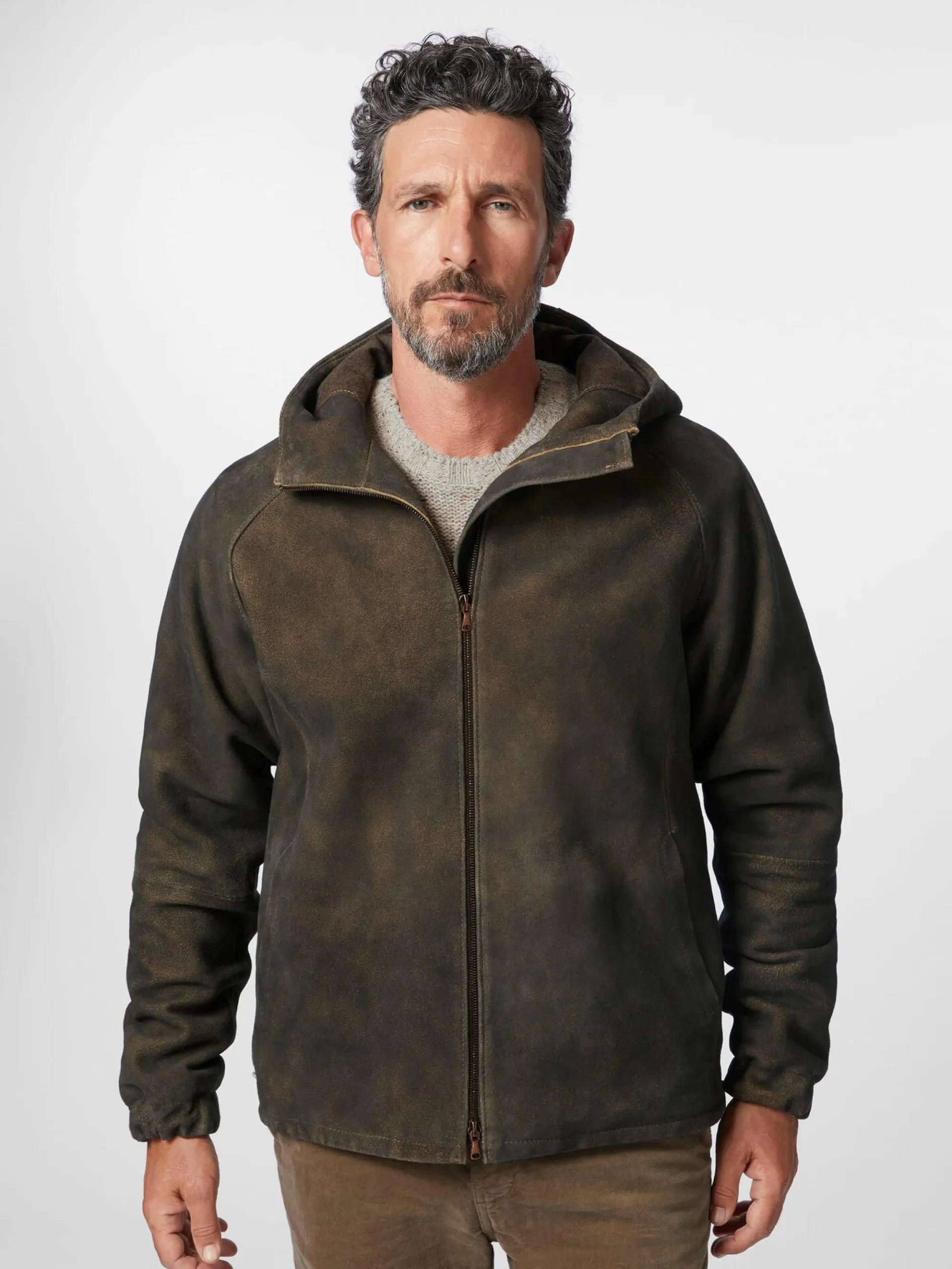 Jacken * Hack Lederware Herren-Kapuzenjacke Bockvelours Braun