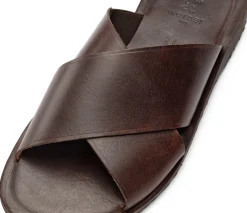Sandalen|Hausschuhe * Werner Schuhe Herren-Lederpantolette Dunkelbraun