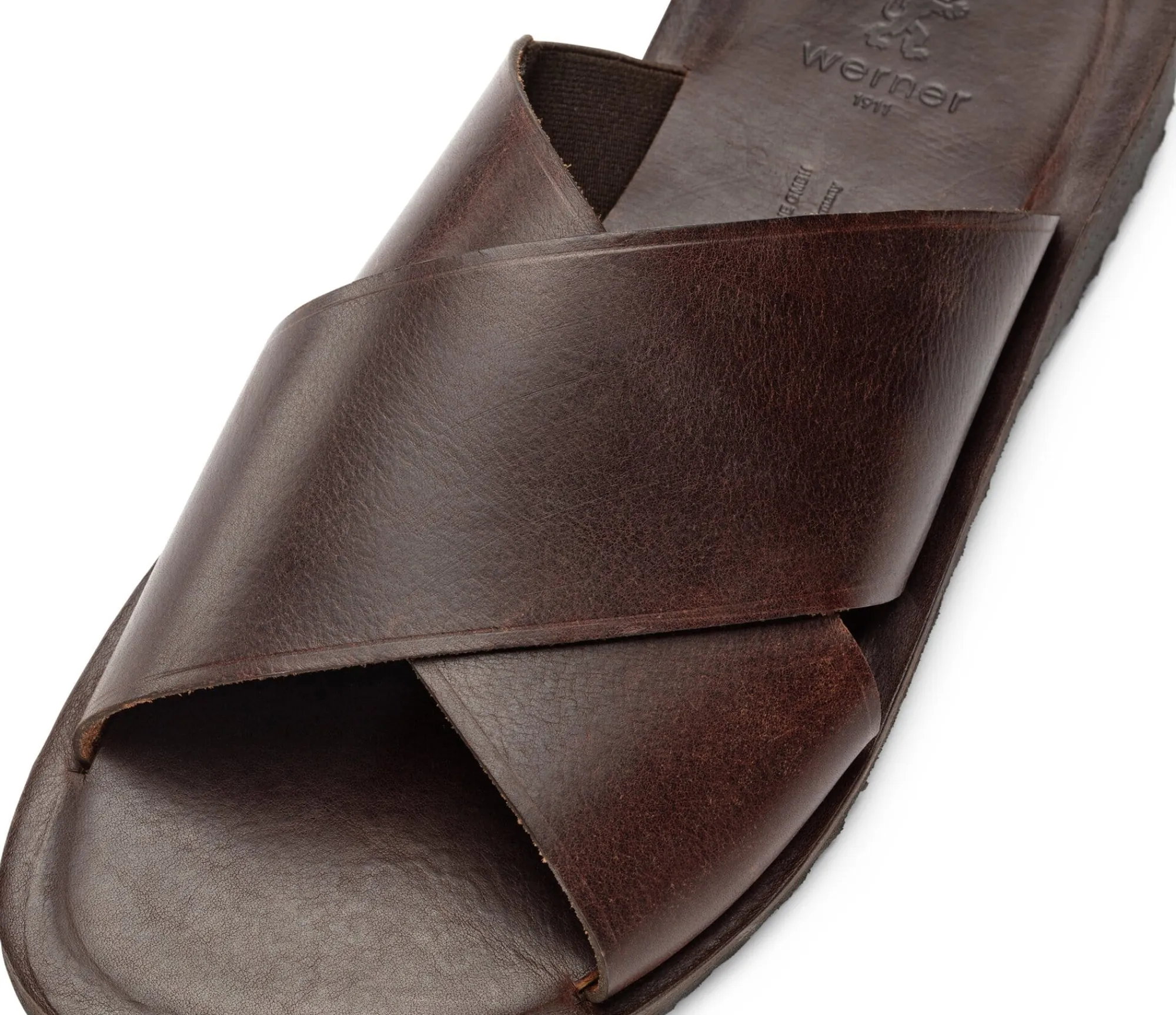 Sandalen|Hausschuhe * Werner Schuhe Herren-Lederpantolette Dunkelbraun