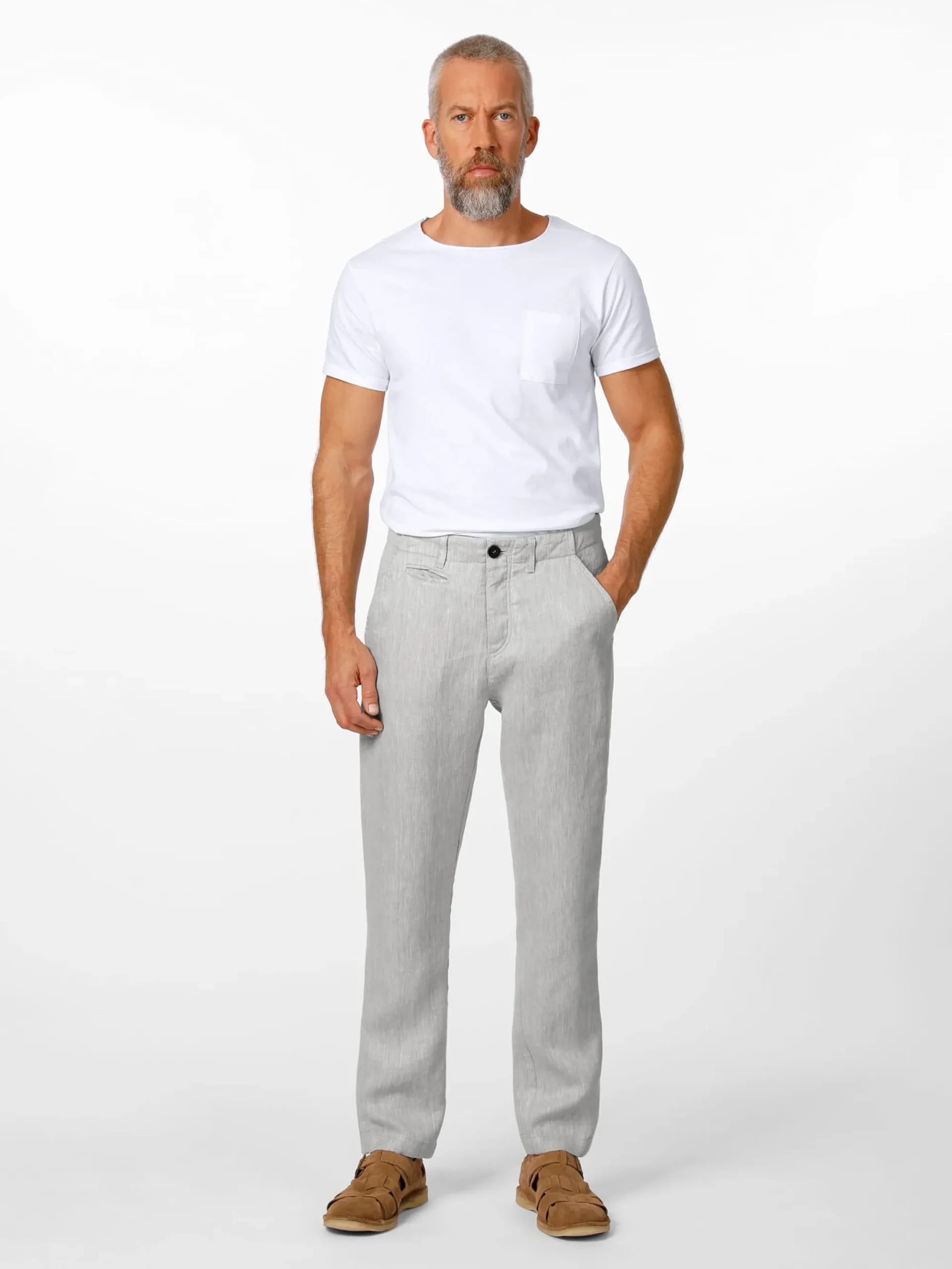 Hosen * Hannes Roether Herren-Leinenhose Hellgrau