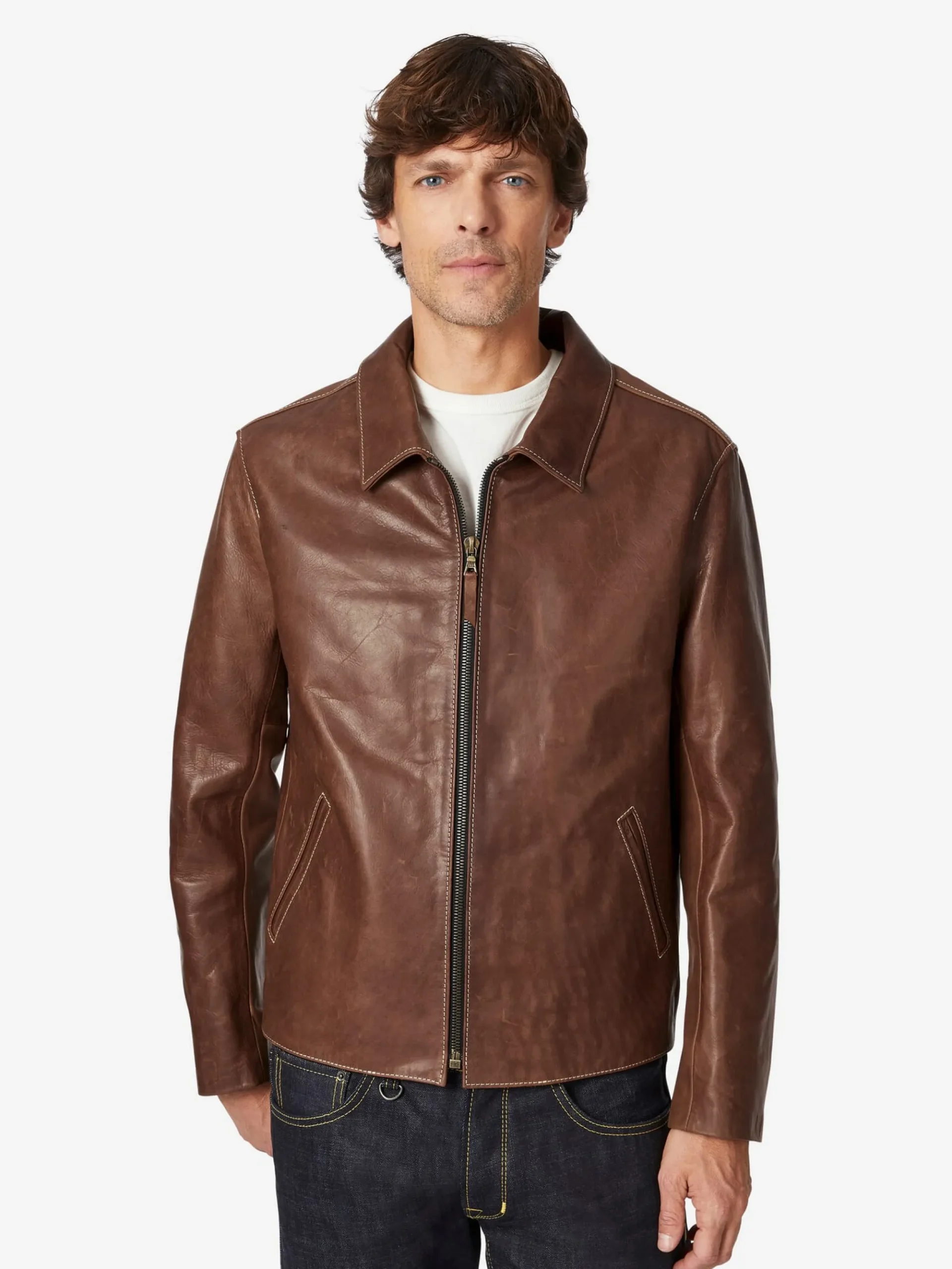 Jacken * Hack Lederware Herren-Pferdelederjacke Pull-up Braun
