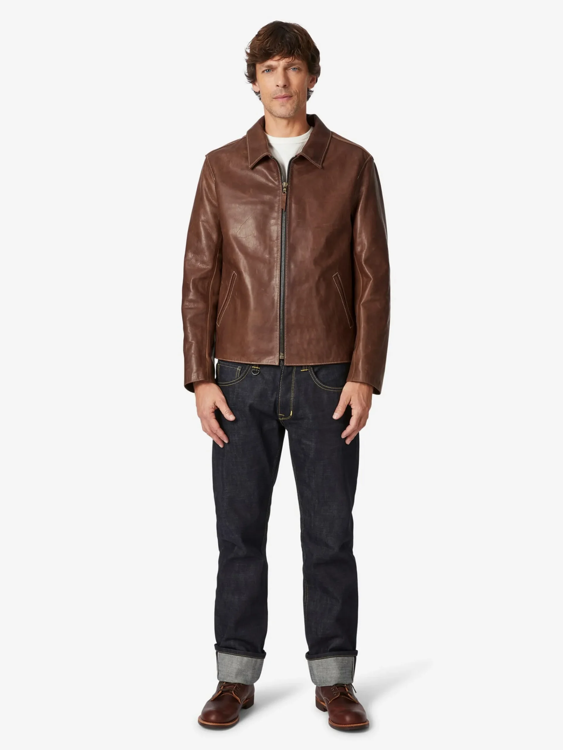 Jacken * Hack Lederware Herren-Pferdelederjacke Pull-up Braun