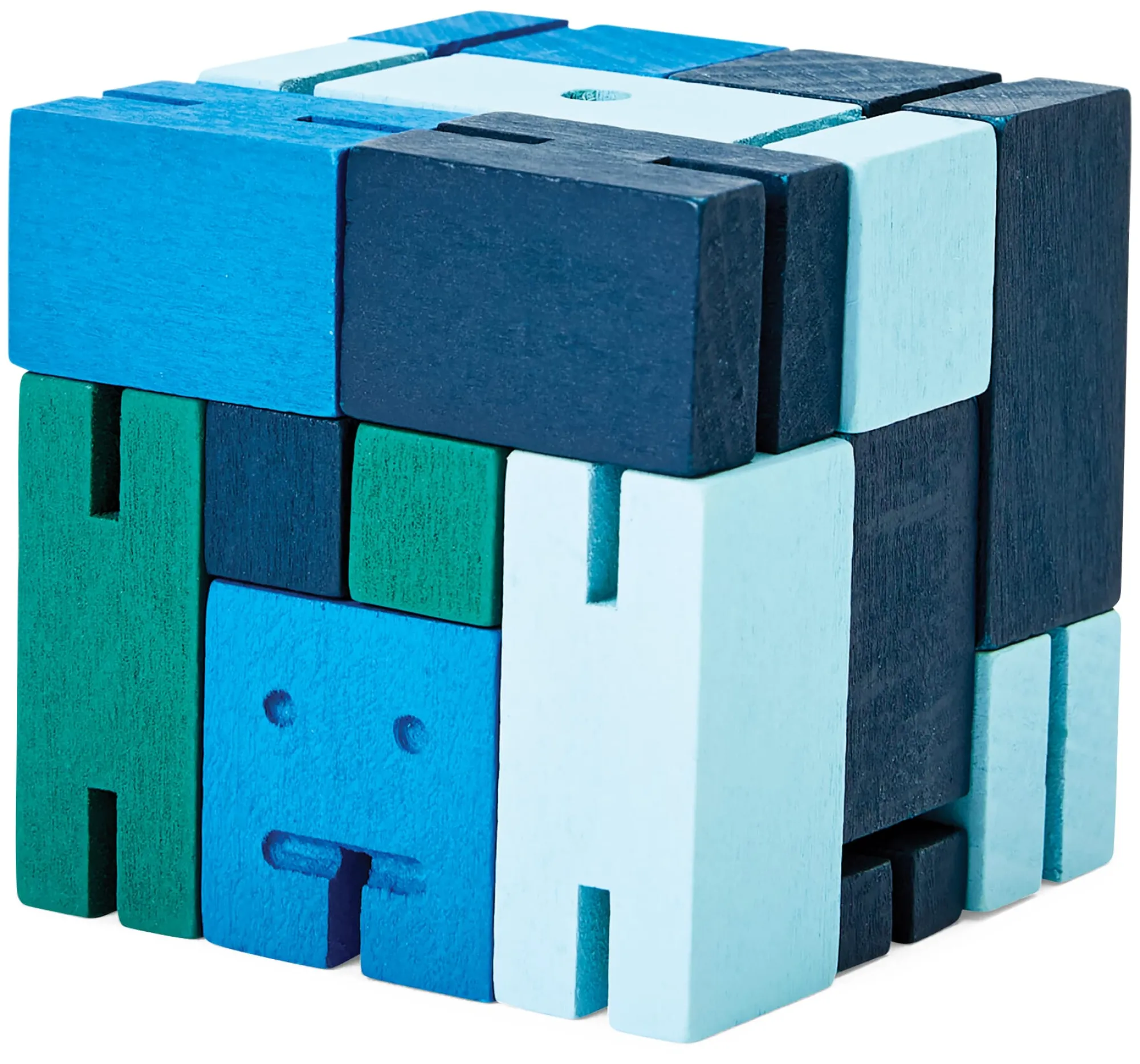 Holzspielzeug|Konstruktionsspiele * Holzfigur Cubebot Blau