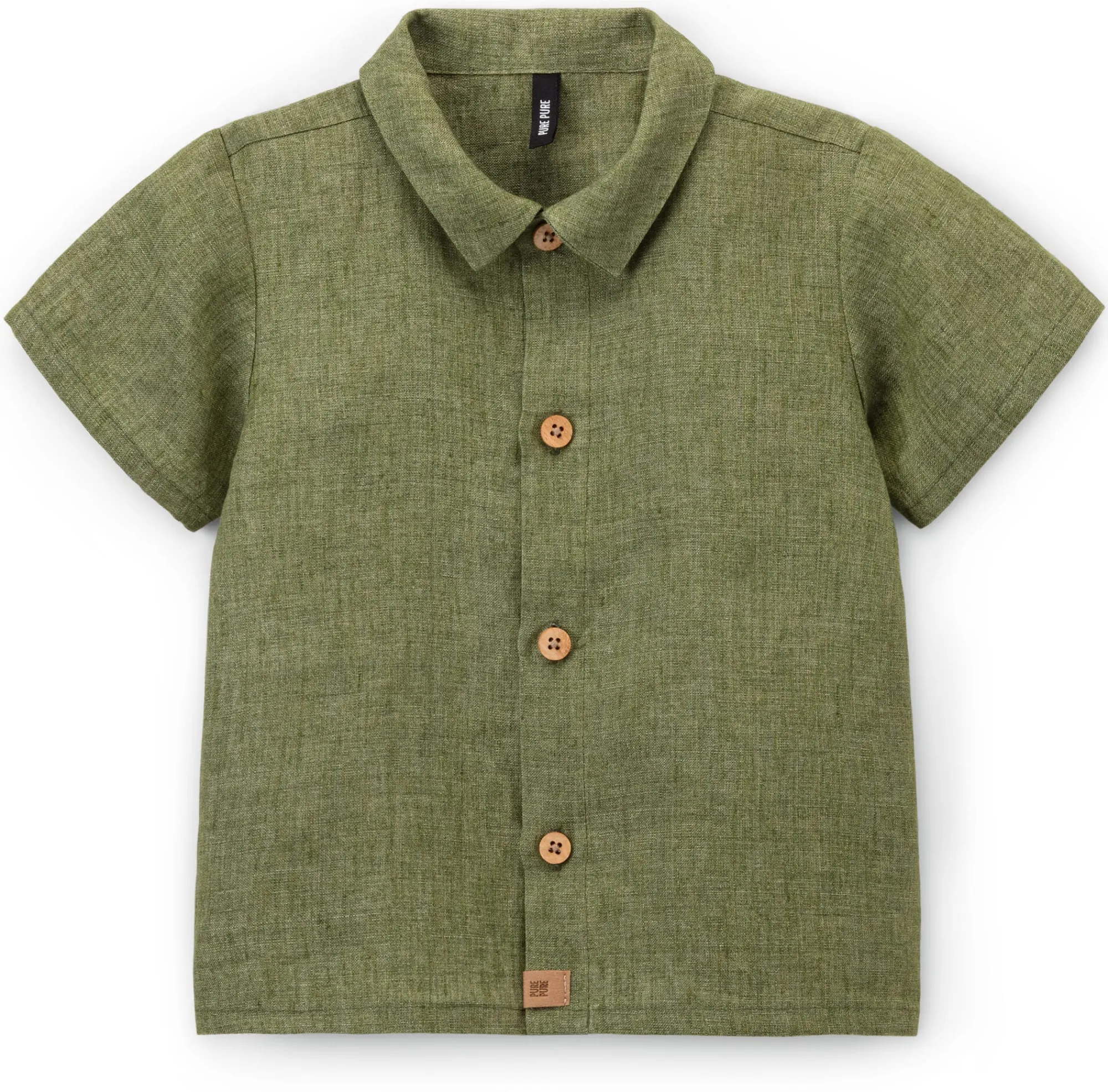 Kinderbekleidung * Pure Pure Kinder-Hemd Kurzarm Leinen Oliv