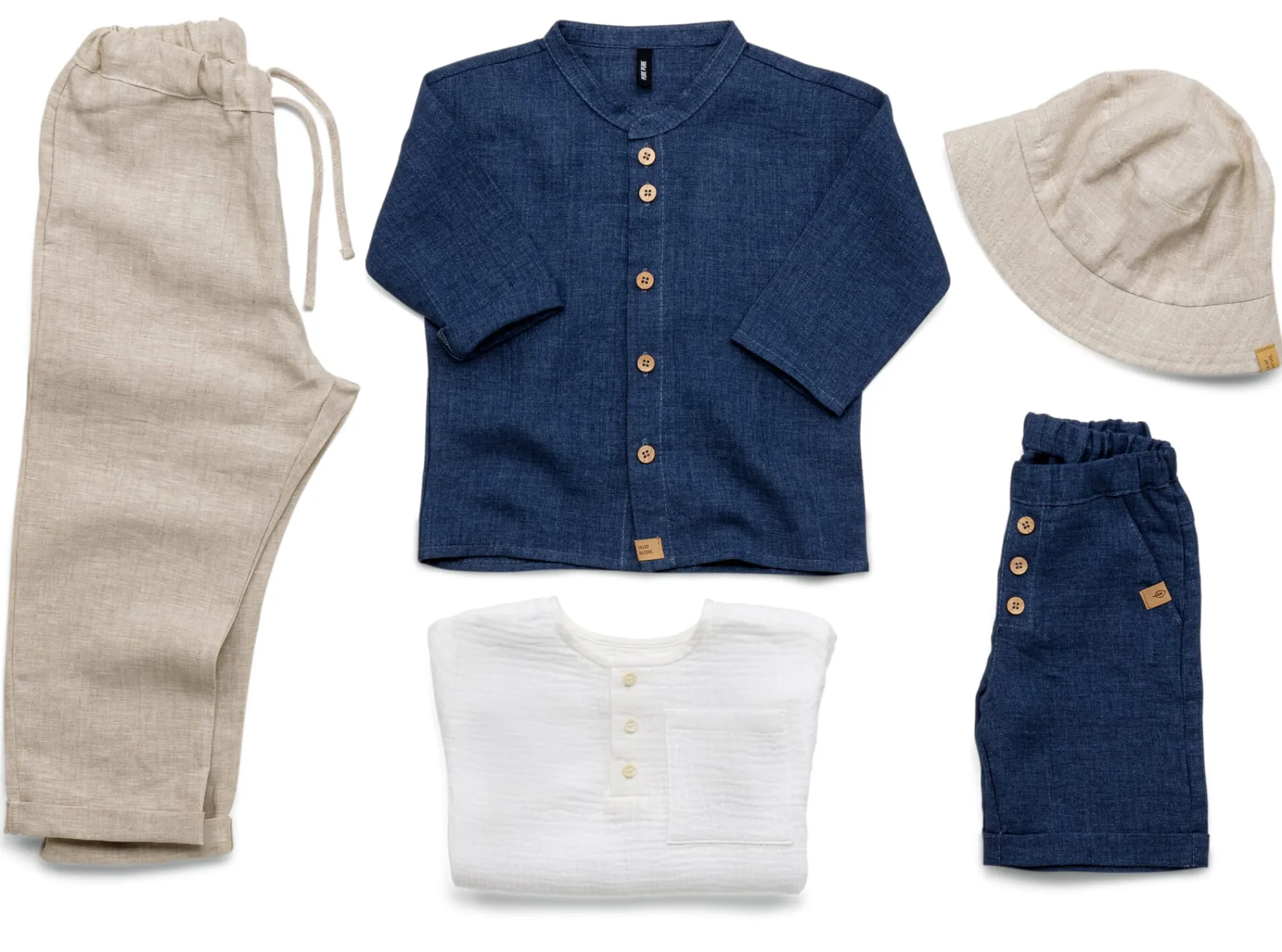 Kinderbekleidung * Pure Pure Kinder-Hemd Leinen Denimblau
