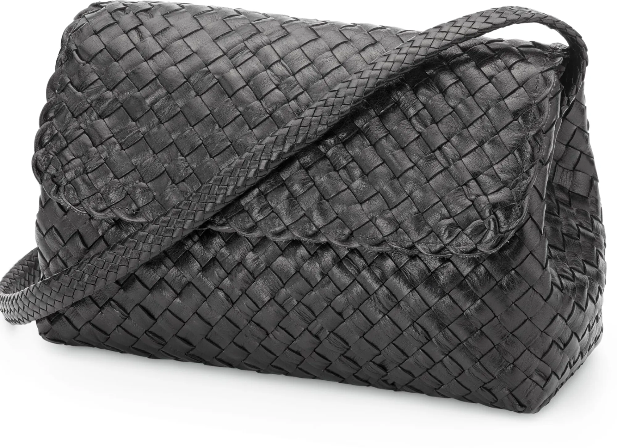 Umhänge- & Handtaschen * Allan K Lederhandtasche geflochten, schwarz