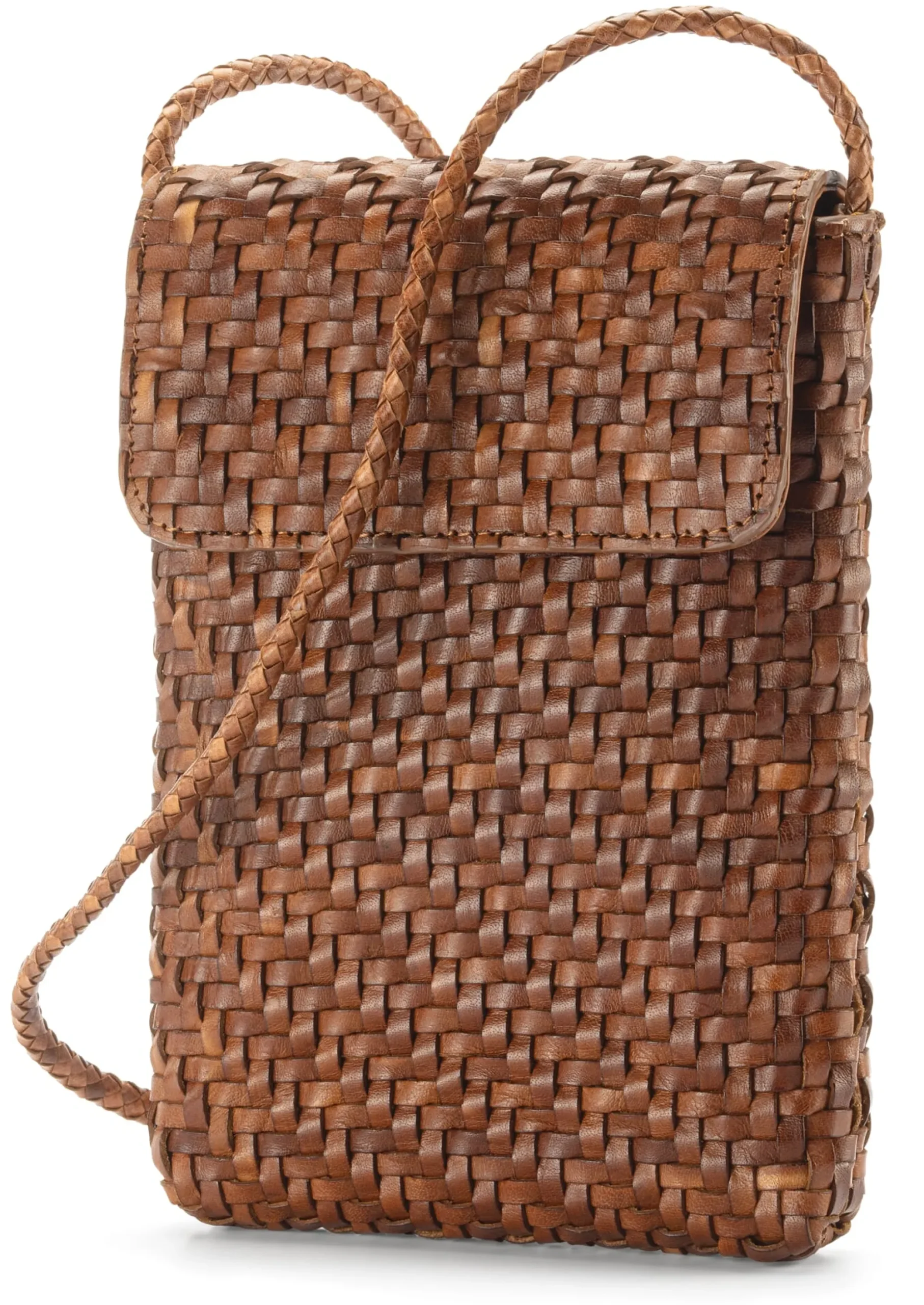 Etuis & Federtaschen * Allan K Leder-Handytasche geflochten, Braun