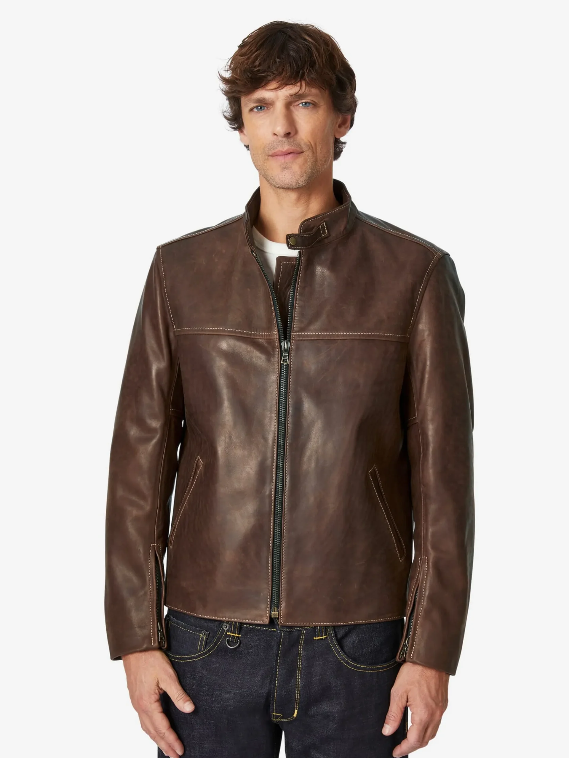 Jacken * Hack Lederware Lederjacke Pull-up Stehkragen Dunkelbraun