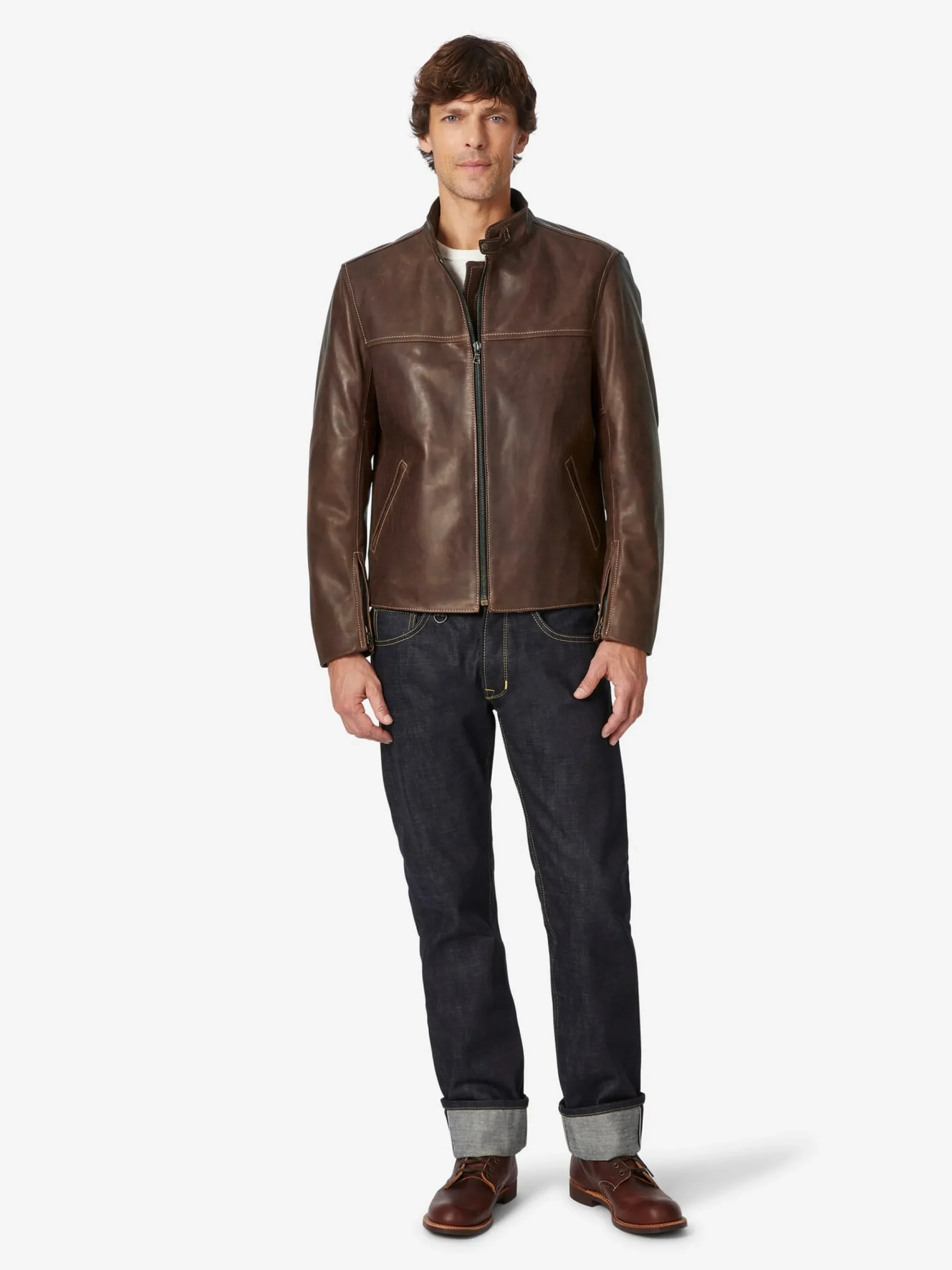 Jacken * Hack Lederware Lederjacke Pull-up Stehkragen Dunkelbraun