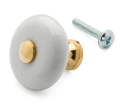 Beschläge * Mérigous Möbelknopf Porzellan mit Zierkappe Messing