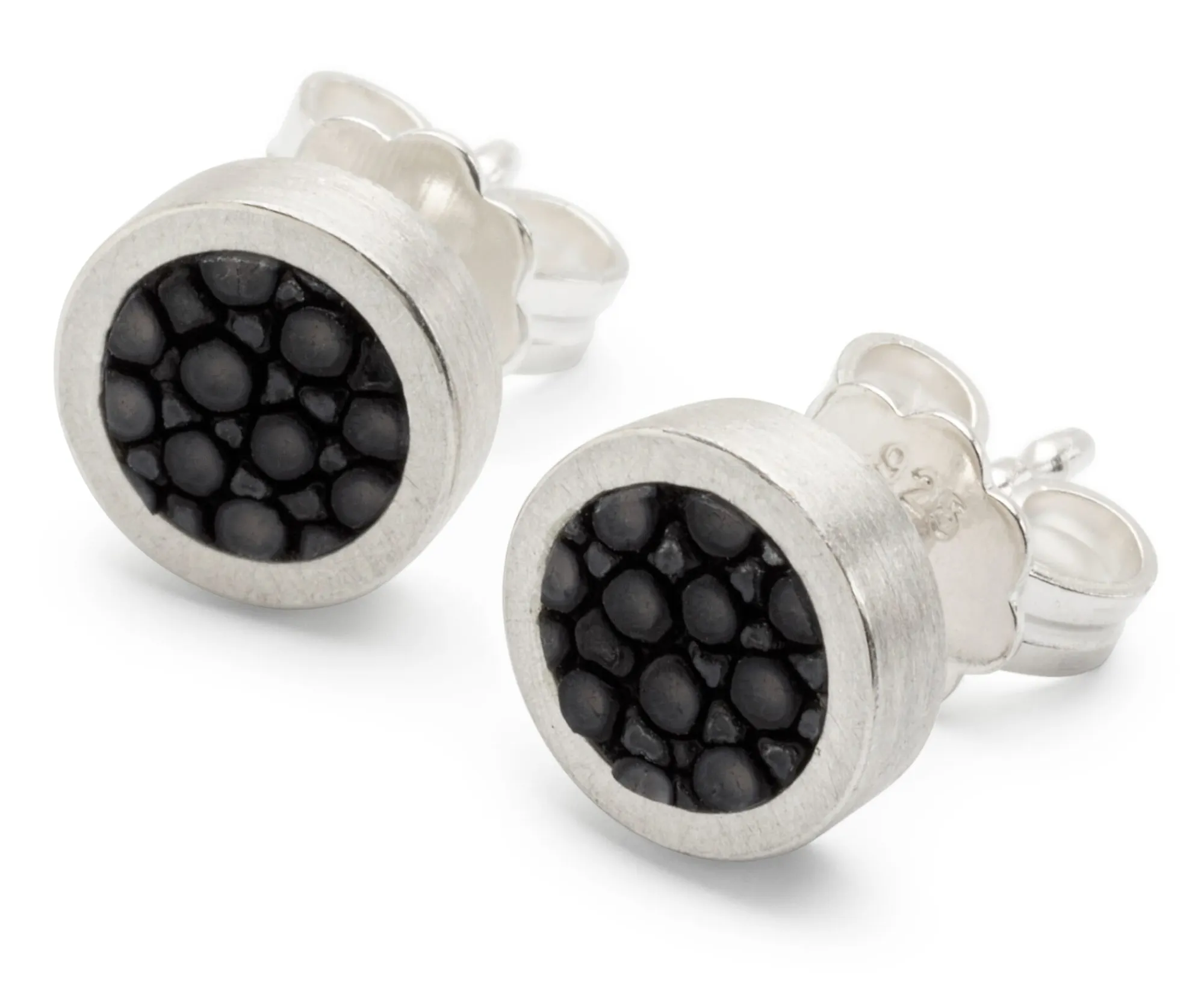 Schmuck * Fischleder Store Ohrstecker Silber-Rochenleder Schwarz