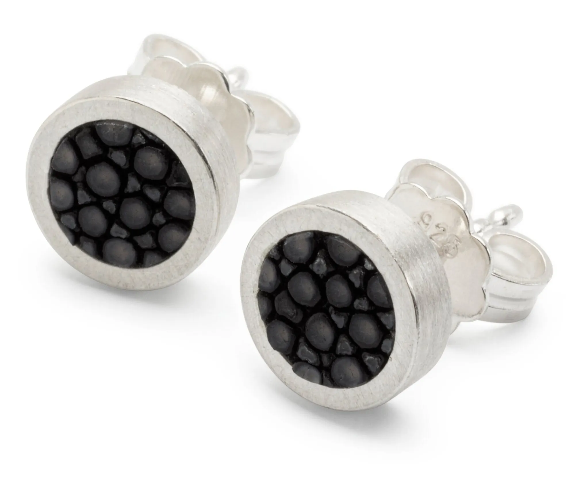 Schmuck * Fischleder Store Ohrstecker Silber-Rochenleder Schwarz