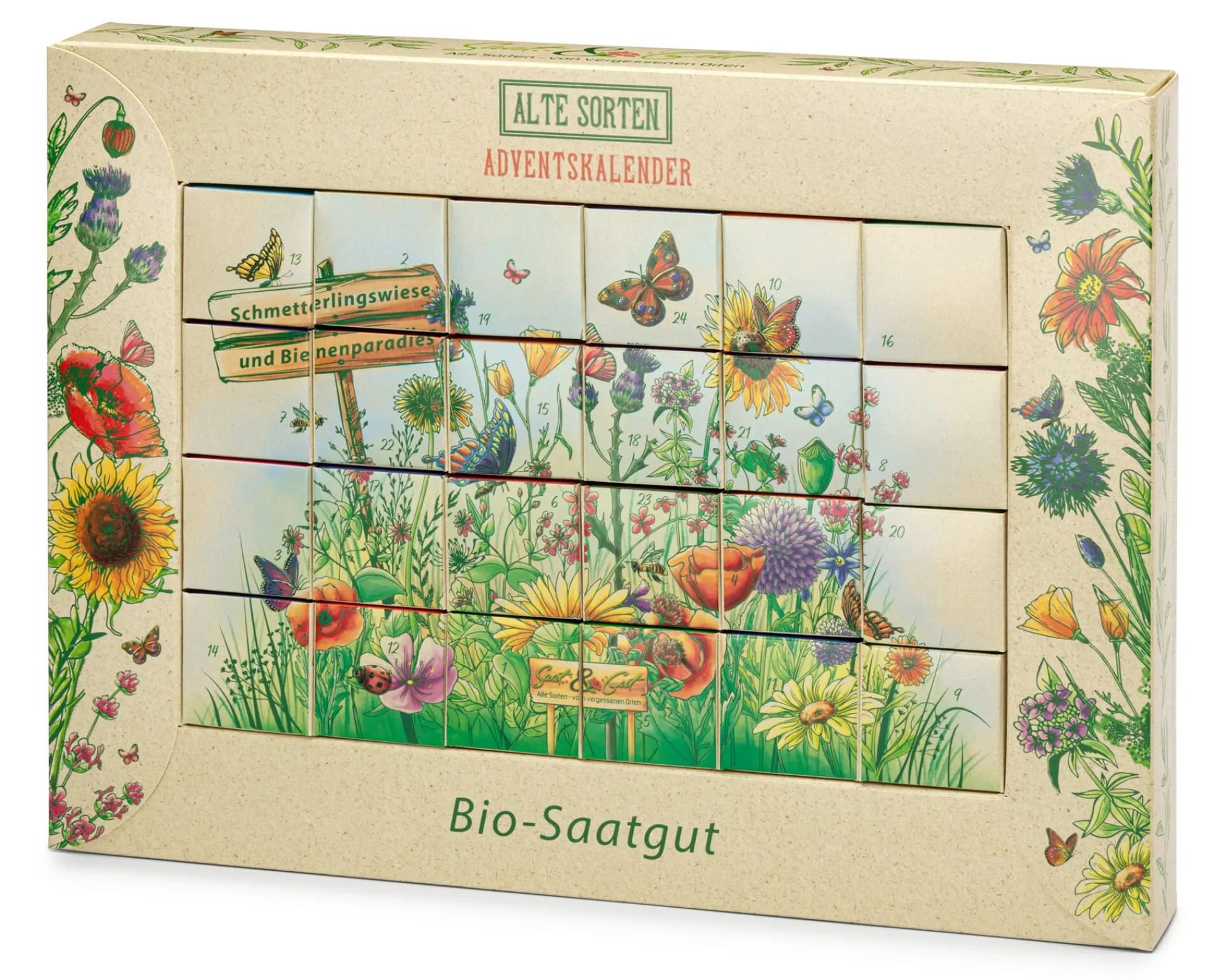 Blumensamen * Saat & Gut Saatgut-Adventskalender Bio-Blumen für Bienen und Schmetterlinge