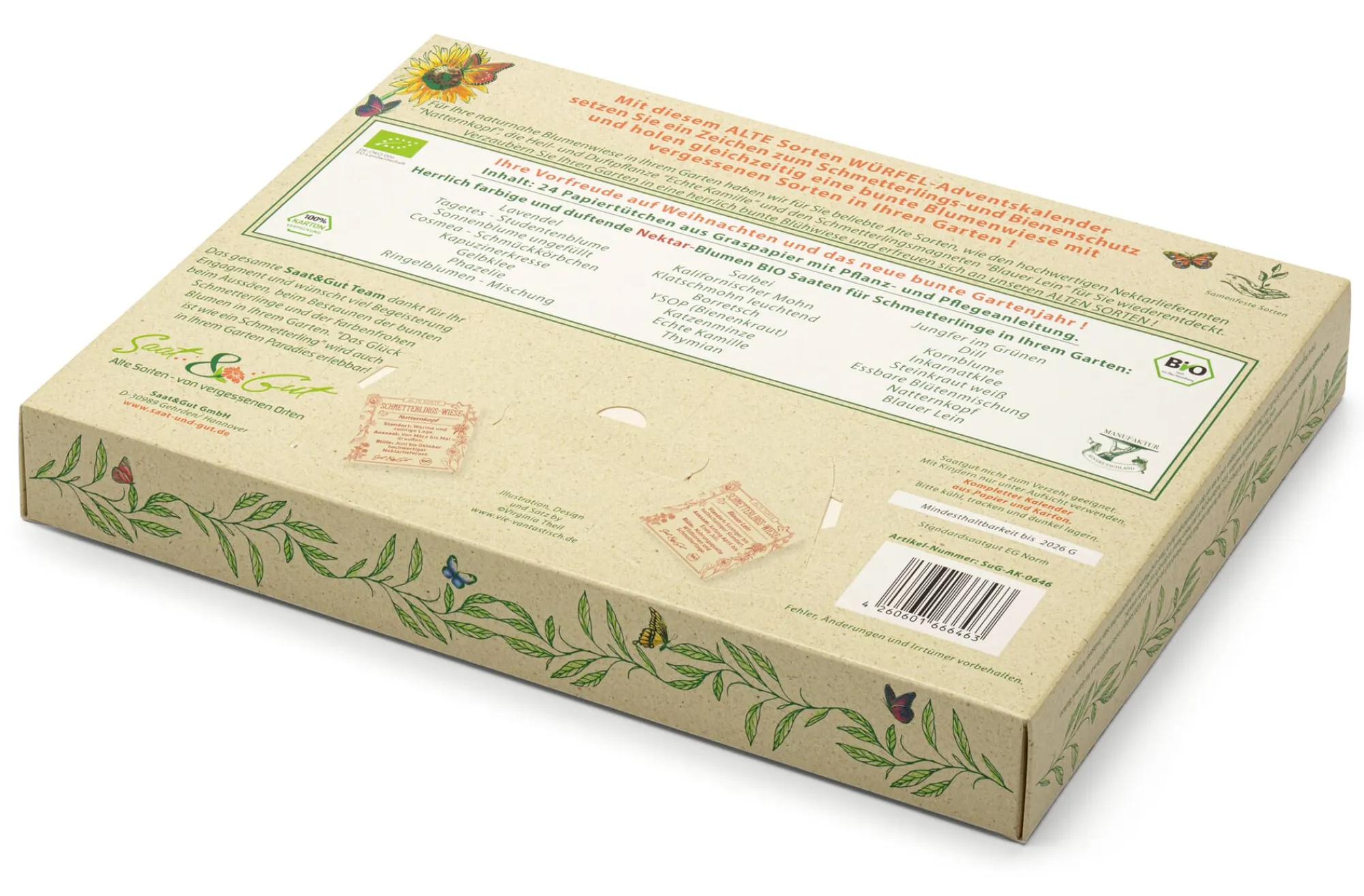 Blumensamen * Saat & Gut Saatgut-Adventskalender Bio-Blumen für Bienen und Schmetterlinge