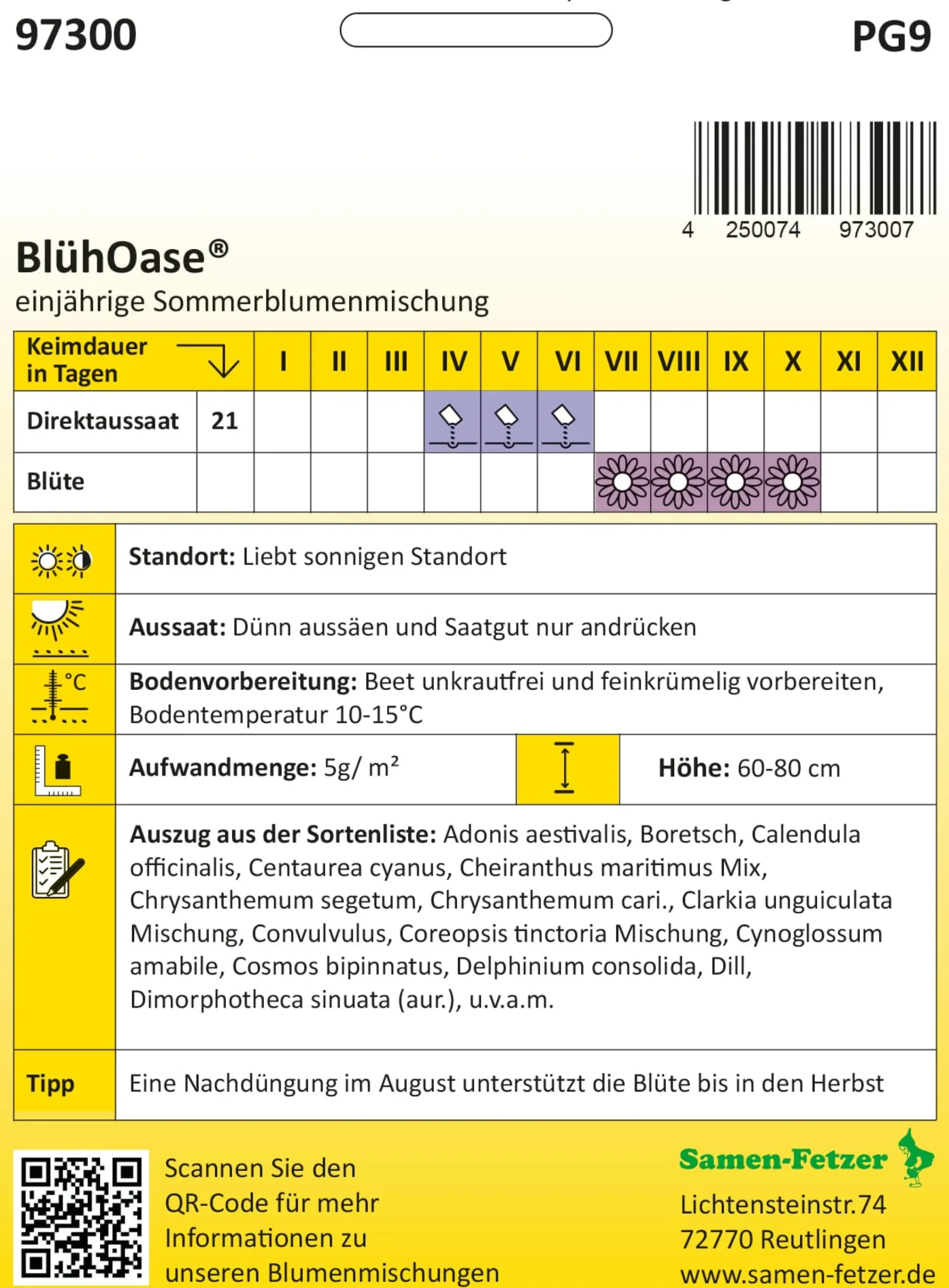Blumensamen * Samen-Fetzer Saatgutmischung Blumenwiese für Nutzinsekten ganzjährig