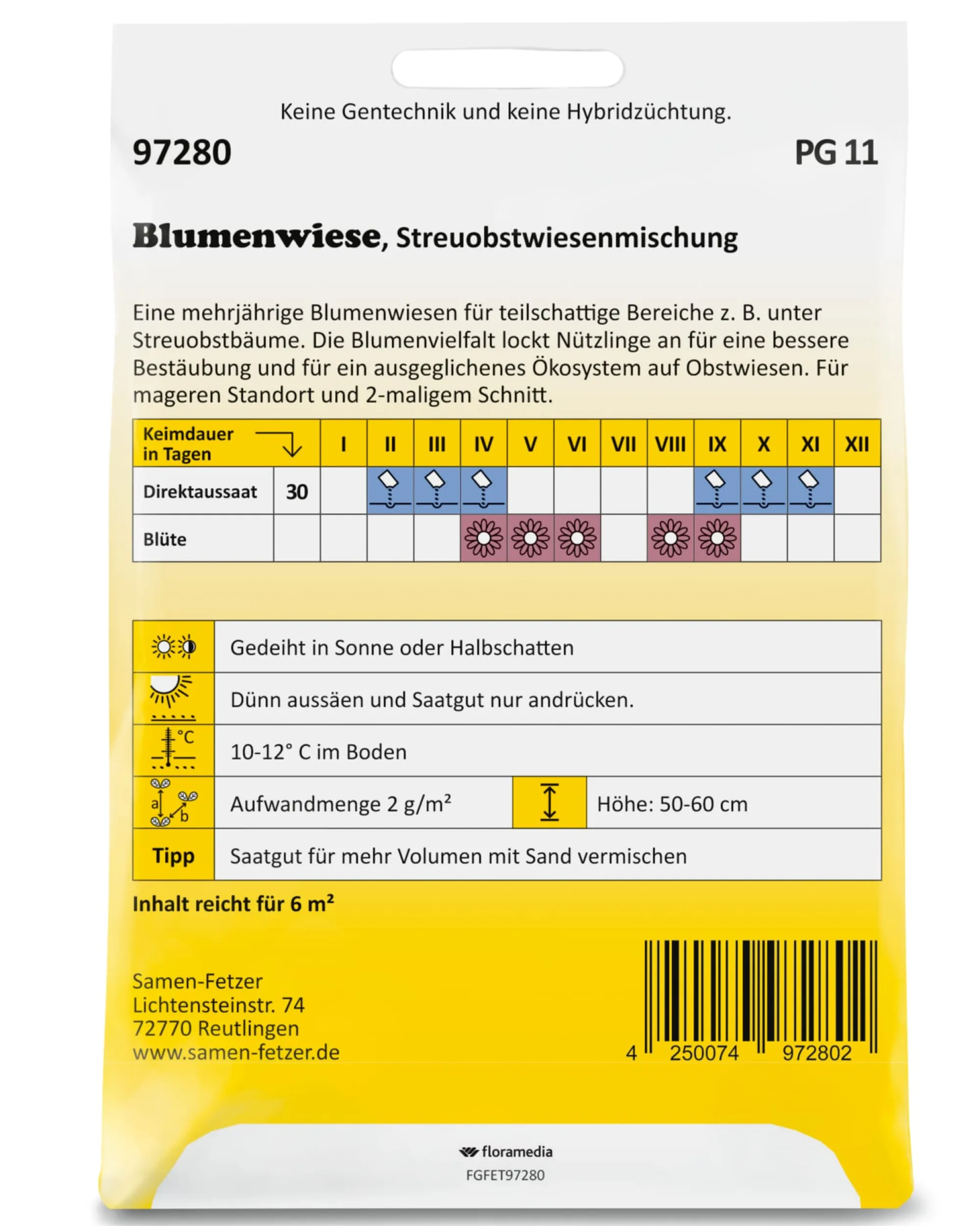 Blumensamen * Samen-Fetzer Saatgutmischung für Blumenwiesen im Halbschatten