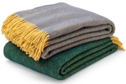 Decken * Tweedmill Textiles Schurwolldecke Fischgrat Dunkelgrün