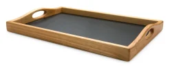 Serviertabletts|Servierzubehör * Manufactum Tablett Kirschbaumholz mit Linoleumfläche