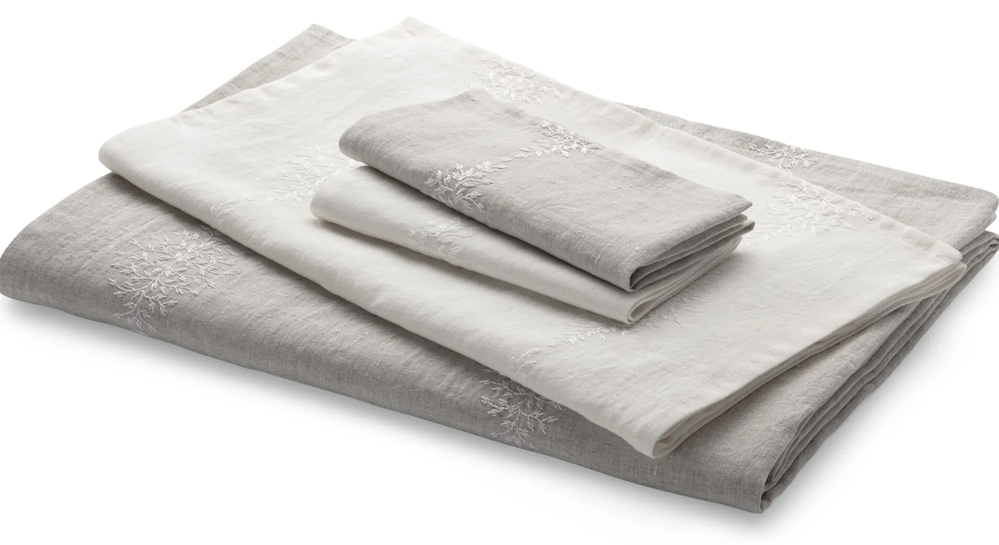 Tischwäsche * Charvet Editions Tischdecke Leinen Blätterranke Weiß