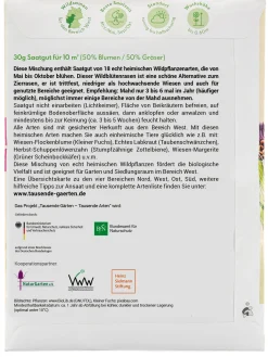 Blumensamen * Tausende Gärten – Tausende Arten Wildblumenrasen gebietsheimisch